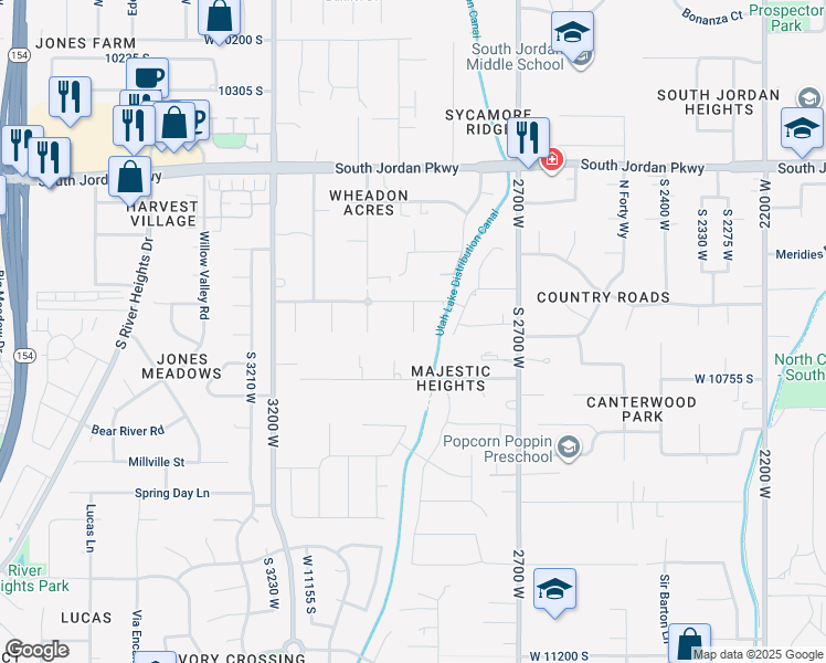 map of restaurants, bars, coffee shops, grocery stores, and more near 10688 South Bison Creek Cove in South Jordan