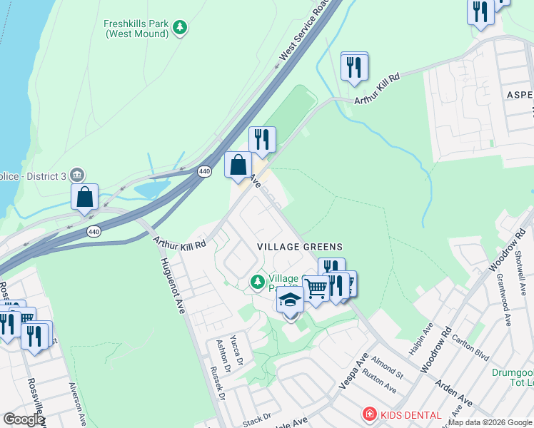 map of restaurants, bars, coffee shops, grocery stores, and more near 38 Kyle Court in Staten Island