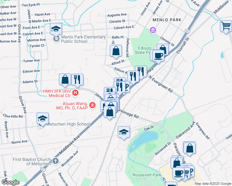 map of restaurants, bars, coffee shops, grocery stores, and more near 1 Egan Street in Edison