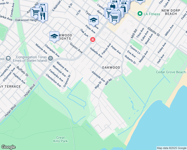 map of restaurants, bars, coffee shops, grocery stores, and more near 527 Amherst Avenue in Staten Island
