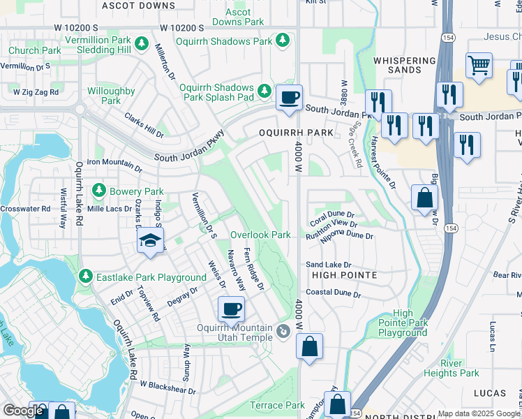 map of restaurants, bars, coffee shops, grocery stores, and more near 10832 Pine Grove Way in South Jordan