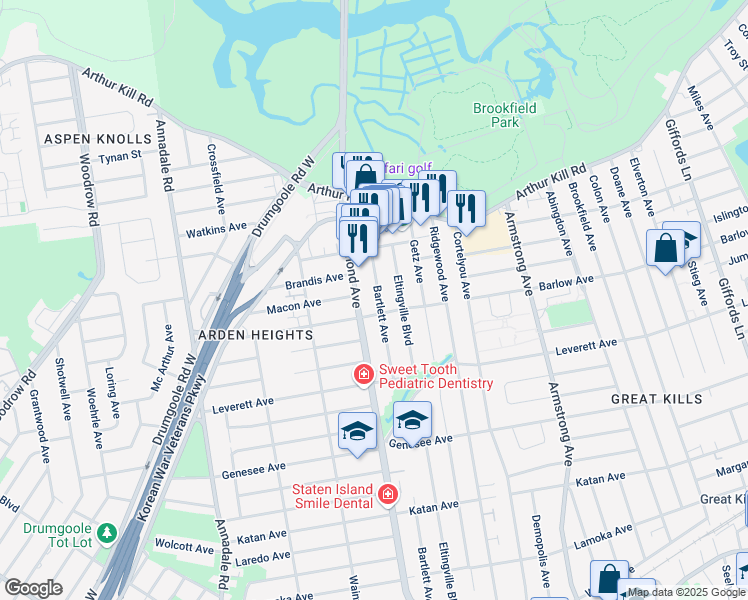 map of restaurants, bars, coffee shops, grocery stores, and more near in Staten Island