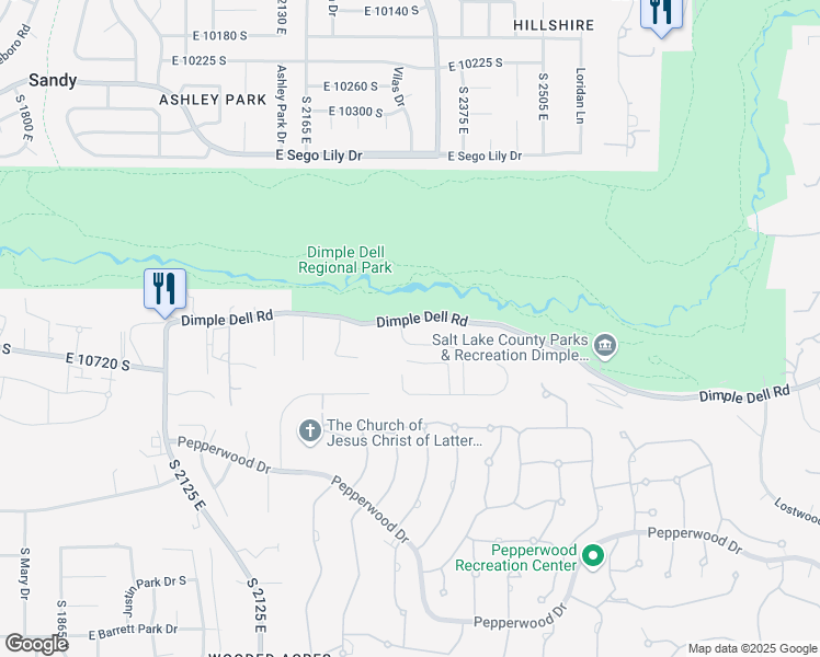 map of restaurants, bars, coffee shops, grocery stores, and more near 10665 South 2340 East in Sandy