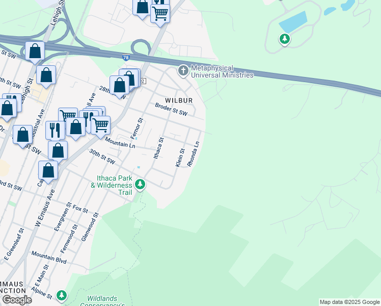 map of restaurants, bars, coffee shops, grocery stores, and more near 2851 Rhonda Lane in Allentown