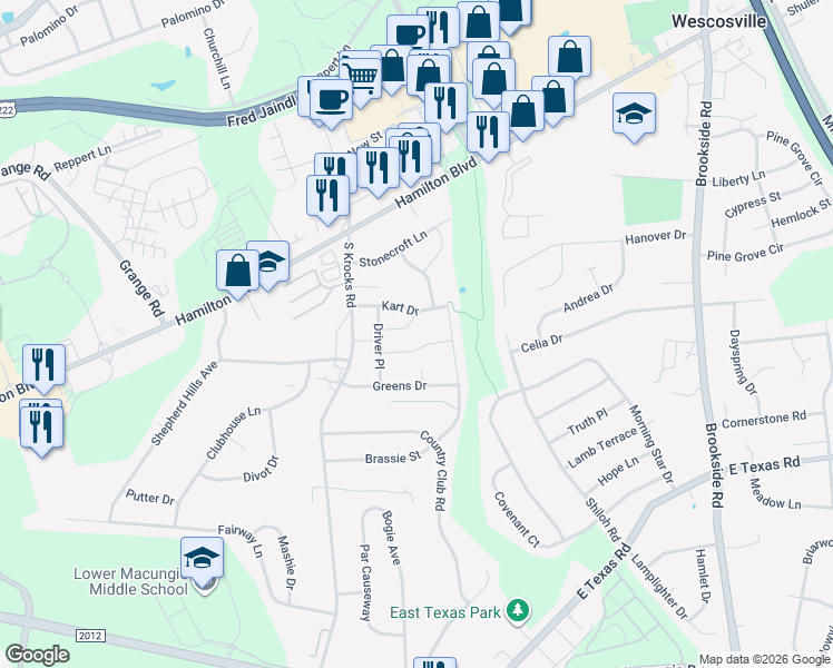 map of restaurants, bars, coffee shops, grocery stores, and more near 5594 Wedge Lane in Allentown