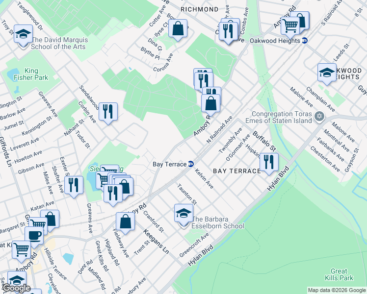 map of restaurants, bars, coffee shops, grocery stores, and more near 39 Junction Court in Staten Island