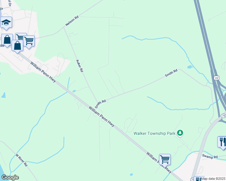 map of restaurants, bars, coffee shops, grocery stores, and more near 57 Reichard Lane in Mifflintown