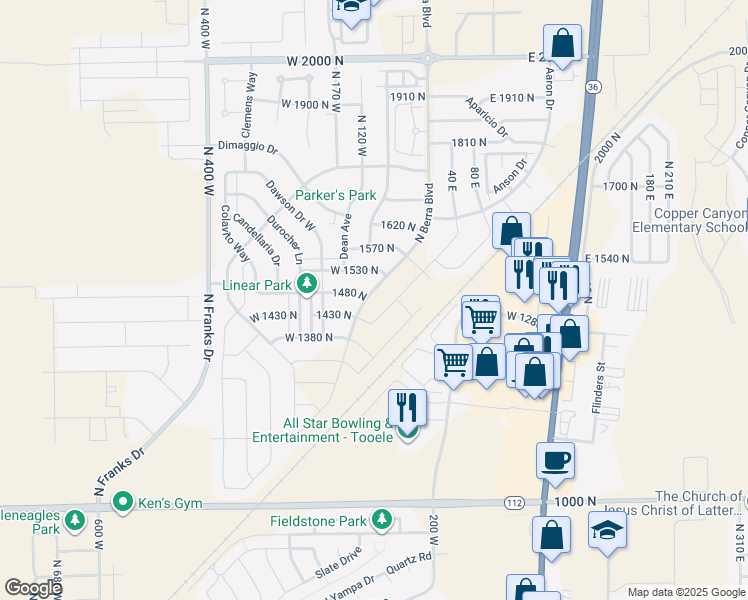 map of restaurants, bars, coffee shops, grocery stores, and more near 1456 North Berra Boulevard in Lake Point