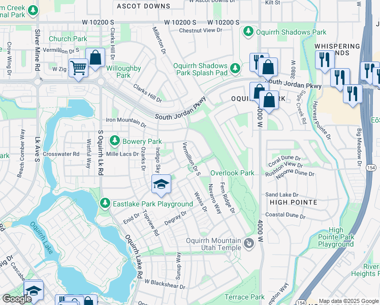 map of restaurants, bars, coffee shops, grocery stores, and more near 10663 South Vermillion Drive in South Jordan