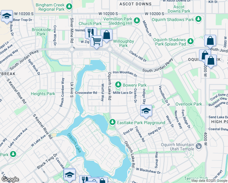 map of restaurants, bars, coffee shops, grocery stores, and more near 4495 Mille Lacs Drive in South Jordan