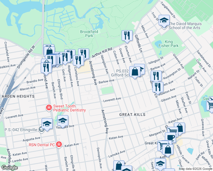 map of restaurants, bars, coffee shops, grocery stores, and more near 36 East Reading Avenue in Staten Island