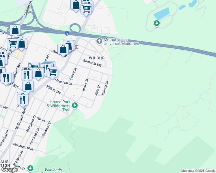 map of restaurants, bars, coffee shops, grocery stores, and more near 2901 Rhonda Lane in Allentown