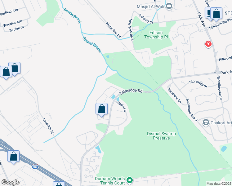 map of restaurants, bars, coffee shops, grocery stores, and more near 34 Alexis Lane in Edison