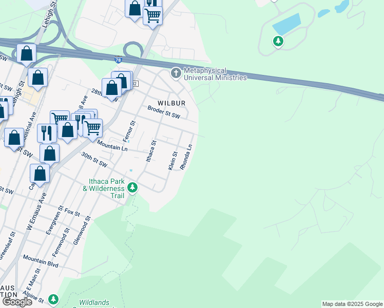 map of restaurants, bars, coffee shops, grocery stores, and more near 2901 Rhonda Lane in Allentown