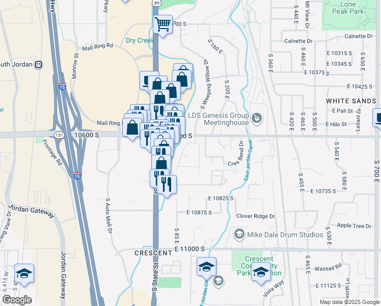 map of restaurants, bars, coffee shops, grocery stores, and more near 101 Rembrandt Circle in Sandy
