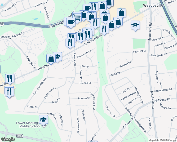 map of restaurants, bars, coffee shops, grocery stores, and more near 5594 Wedge Lane in Allentown