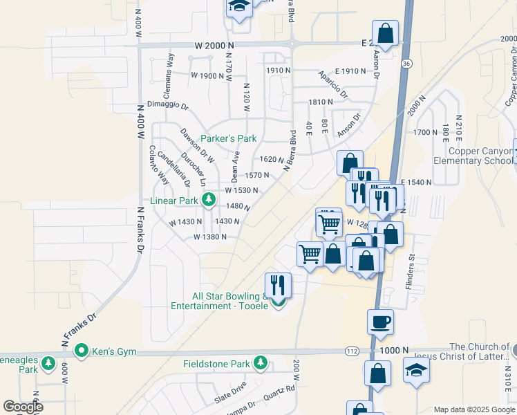 map of restaurants, bars, coffee shops, grocery stores, and more near 1466 North Berra Boulevard in Lake Point