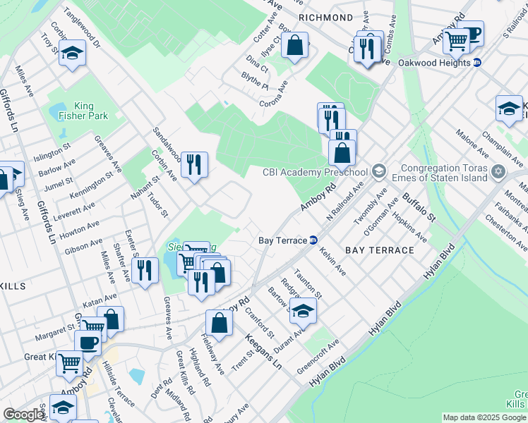 map of restaurants, bars, coffee shops, grocery stores, and more near 82 Evergreen Street in Staten Island