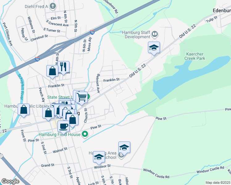 map of restaurants, bars, coffee shops, grocery stores, and more near 106 Villa Court in Hamburg