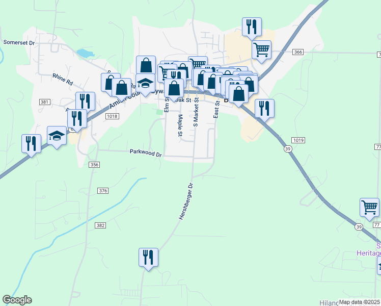 map of restaurants, bars, coffee shops, grocery stores, and more near 5435 Maple Street in Millersburg
