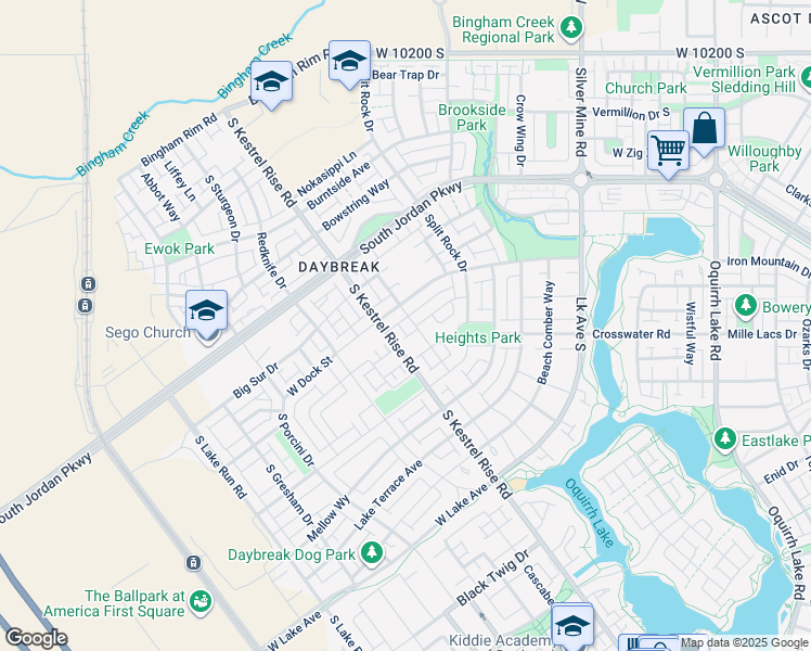 map of restaurants, bars, coffee shops, grocery stores, and more near 10644 Wild Rice Drive in South Jordan