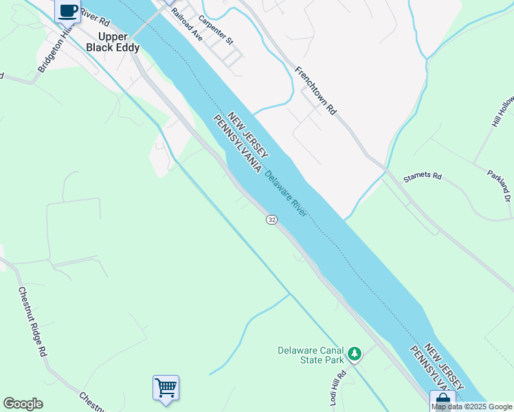map of restaurants, bars, coffee shops, grocery stores, and more near 1344 River Road in Upper Black Eddy