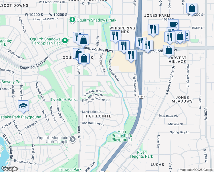 map of restaurants, bars, coffee shops, grocery stores, and more near 10756 Autumn Wind Way in South Jordan