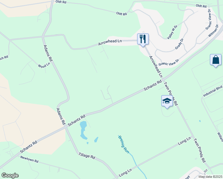 map of restaurants, bars, coffee shops, grocery stores, and more near 9245 Schantz Road in Breinigsville