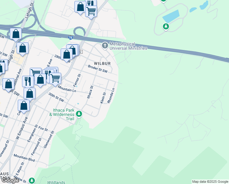 map of restaurants, bars, coffee shops, grocery stores, and more near 2836 Rhonda Lane in Allentown