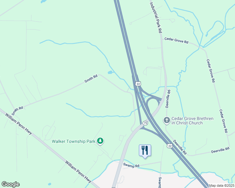 map of restaurants, bars, coffee shops, grocery stores, and more near 942 Smith Road in Mifflintown