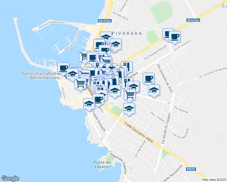 map of restaurants, bars, coffee shops, grocery stores, and more near in Alghero