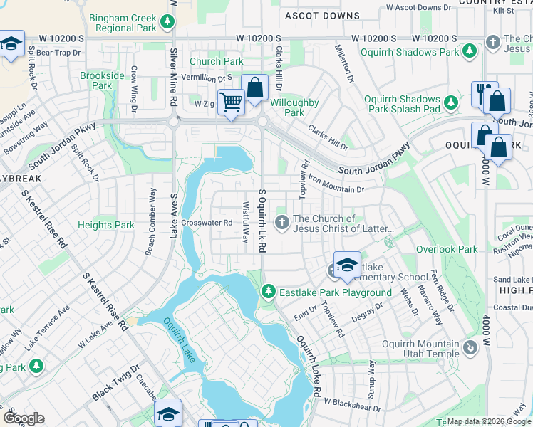 map of restaurants, bars, coffee shops, grocery stores, and more near 10637 Oquirrh Lake Road in South Jordan