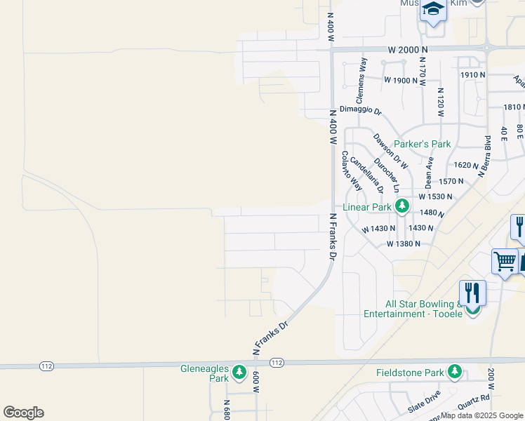 map of restaurants, bars, coffee shops, grocery stores, and more near 578 West 1470 North in Tooele