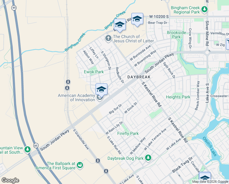 map of restaurants, bars, coffee shops, grocery stores, and more near South Jordan Parkway in South Jordan