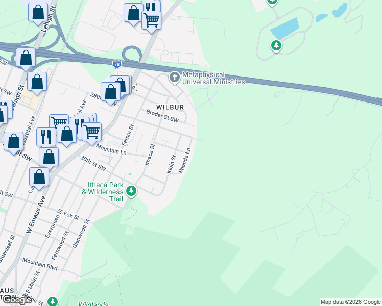map of restaurants, bars, coffee shops, grocery stores, and more near 2724-2744 28th Street Southwest in Allentown