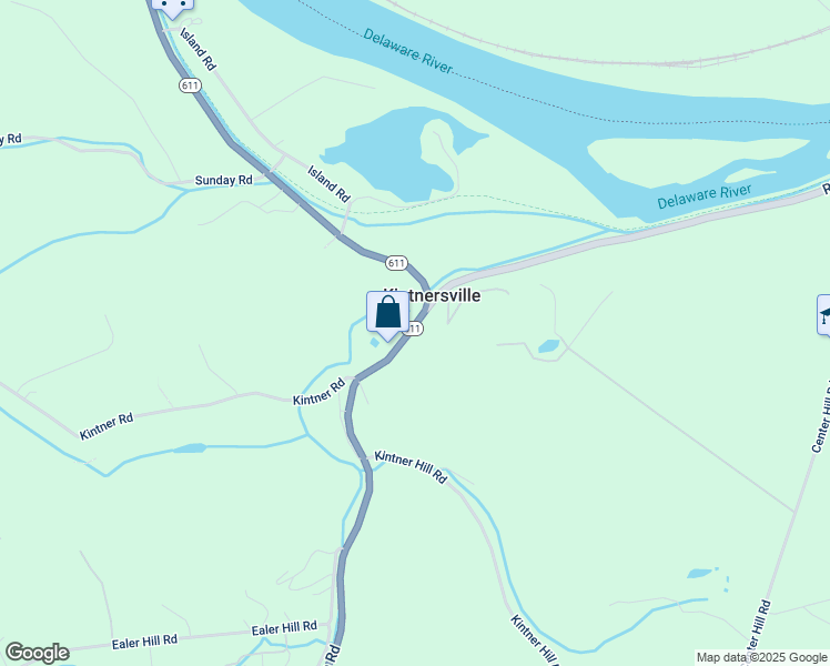 map of restaurants, bars, coffee shops, grocery stores, and more near Pennsylvania 611 in Kintnersville