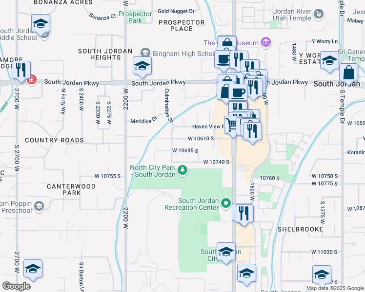 map of restaurants, bars, coffee shops, grocery stores, and more near 1948 10610 South in South Jordan