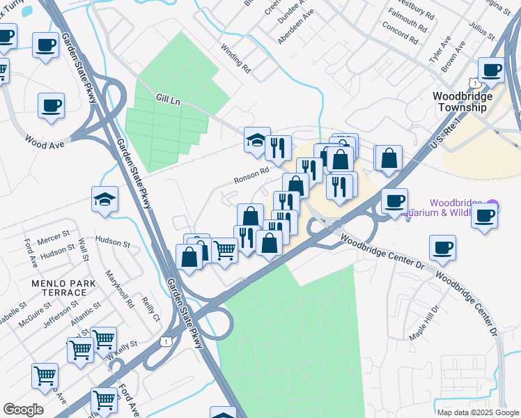 map of restaurants, bars, coffee shops, grocery stores, and more near 2006 Woodbridge Commons Way in Woodbridge Township