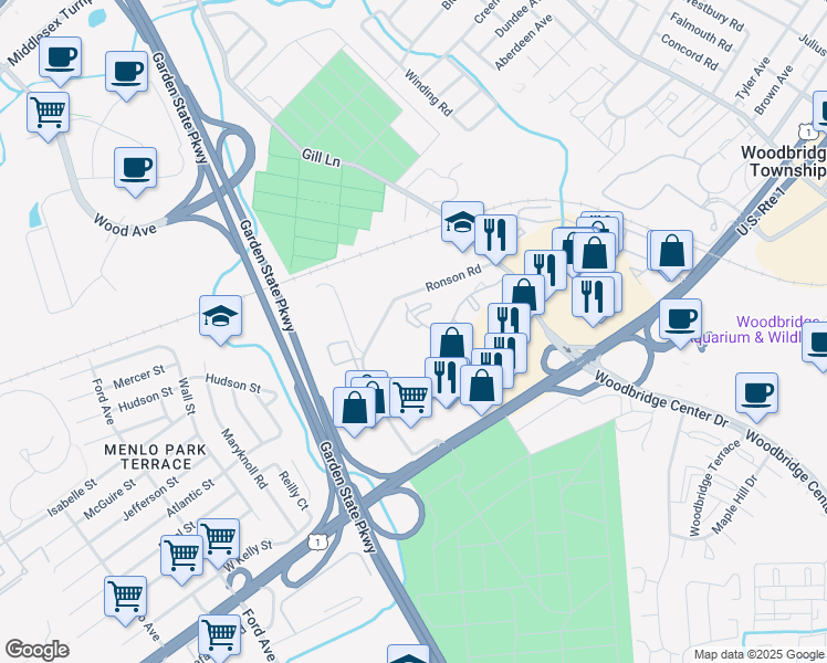 map of restaurants, bars, coffee shops, grocery stores, and more near 1009 Woodbridge Commons Way in Woodbridge Township