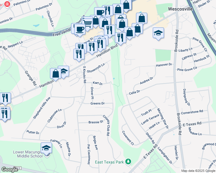 map of restaurants, bars, coffee shops, grocery stores, and more near 1106 Timberidge Lane in Allentown