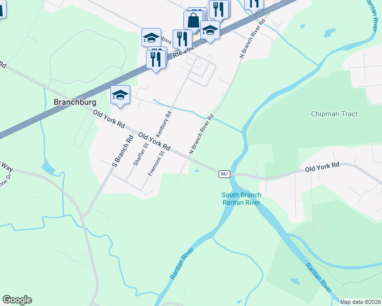 map of restaurants, bars, coffee shops, grocery stores, and more near 11 North Branch River Road in Somerville
