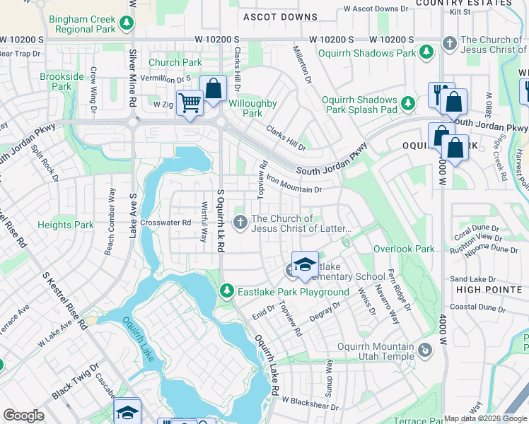map of restaurants, bars, coffee shops, grocery stores, and more near 10637 Topview Road in South Jordan