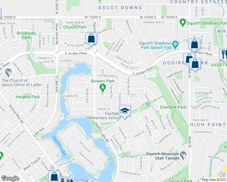 map of restaurants, bars, coffee shops, grocery stores, and more near 10637 Topview Road in South Jordan