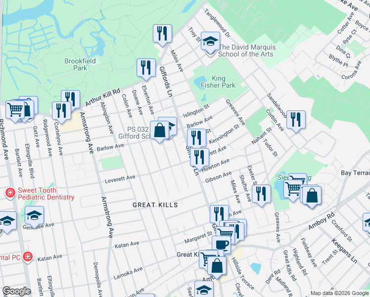 map of restaurants, bars, coffee shops, grocery stores, and more near 27 Michael Court in Staten Island