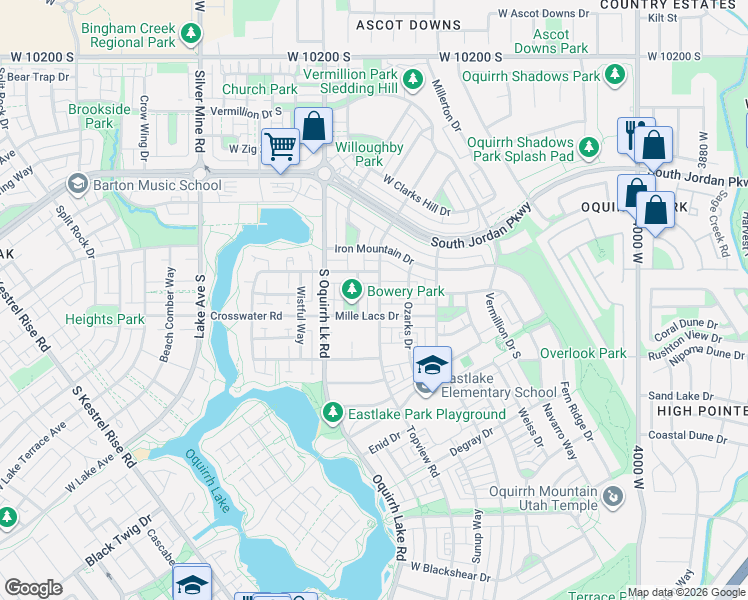 map of restaurants, bars, coffee shops, grocery stores, and more near 10634 Topview Road in South Jordan