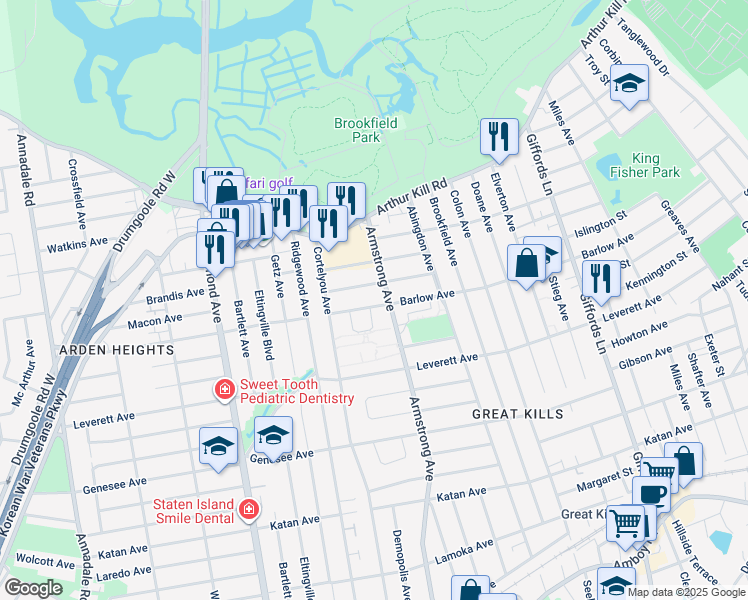 map of restaurants, bars, coffee shops, grocery stores, and more near 92 East Macon Avenue in Staten Island