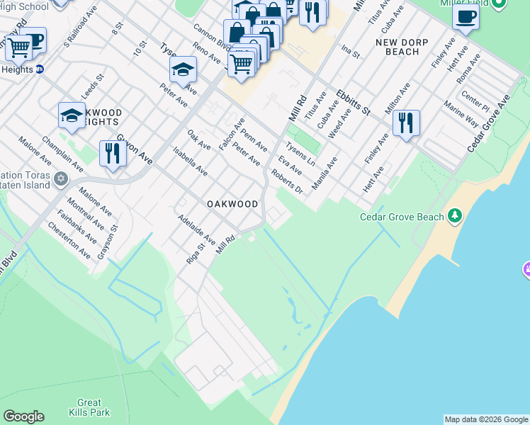 map of restaurants, bars, coffee shops, grocery stores, and more near in Staten Island