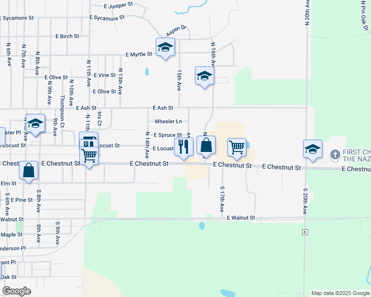 map of restaurants, bars, coffee shops, grocery stores, and more near 200 North 15th Avenue in Canton