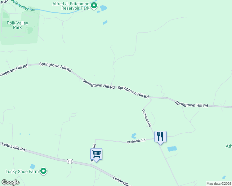 map of restaurants, bars, coffee shops, grocery stores, and more near 2244 Springtown Hill Road in Hellertown