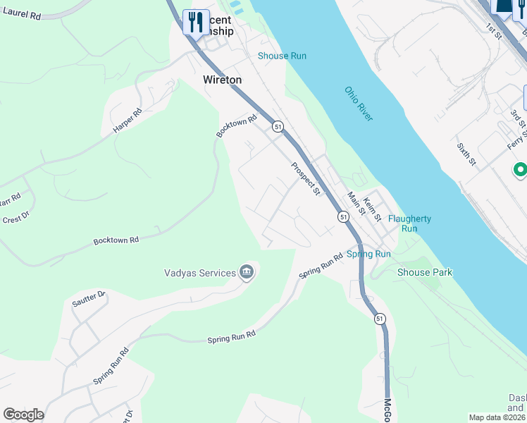 map of restaurants, bars, coffee shops, grocery stores, and more near 674 Crescent Boulevard in Glenwillard